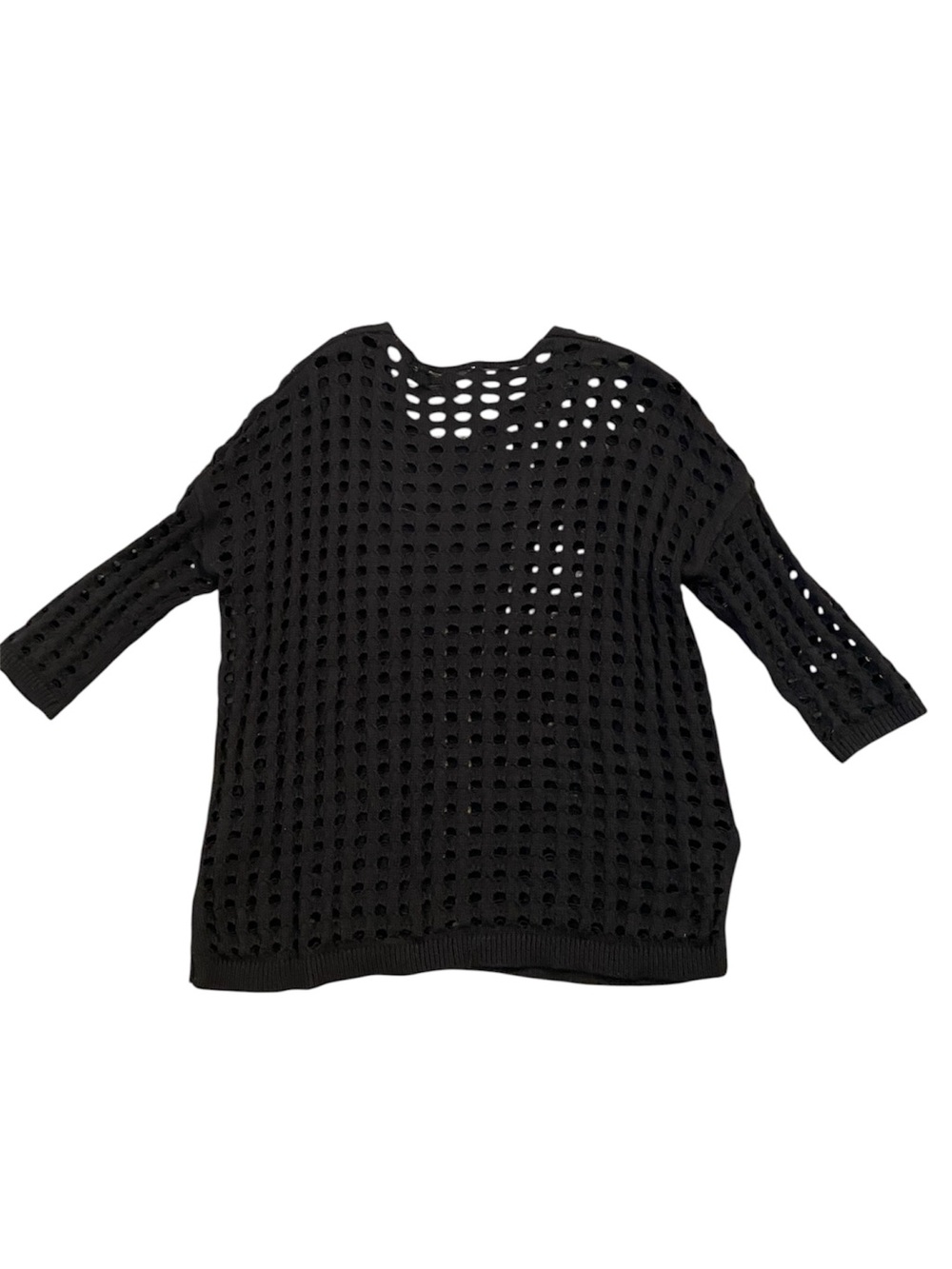 MarlaWynne Cotton Open Stitch Pull On 3/4 Sleeve Sweater Black Size XS Fisherman - Picture 3 of 8